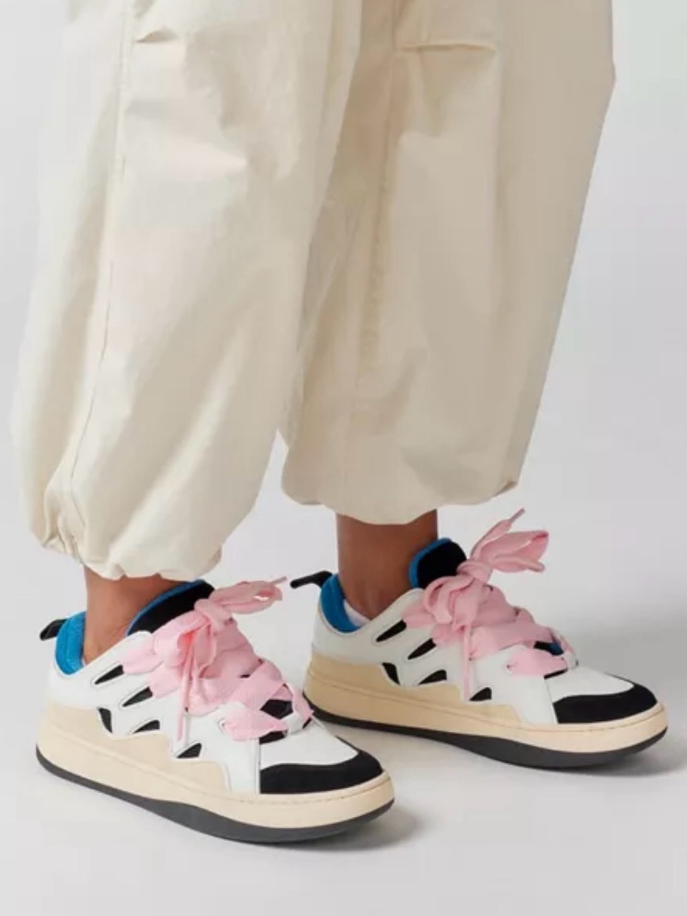 Steve Madden White Sneakers with Pink Laces & Blue Trim